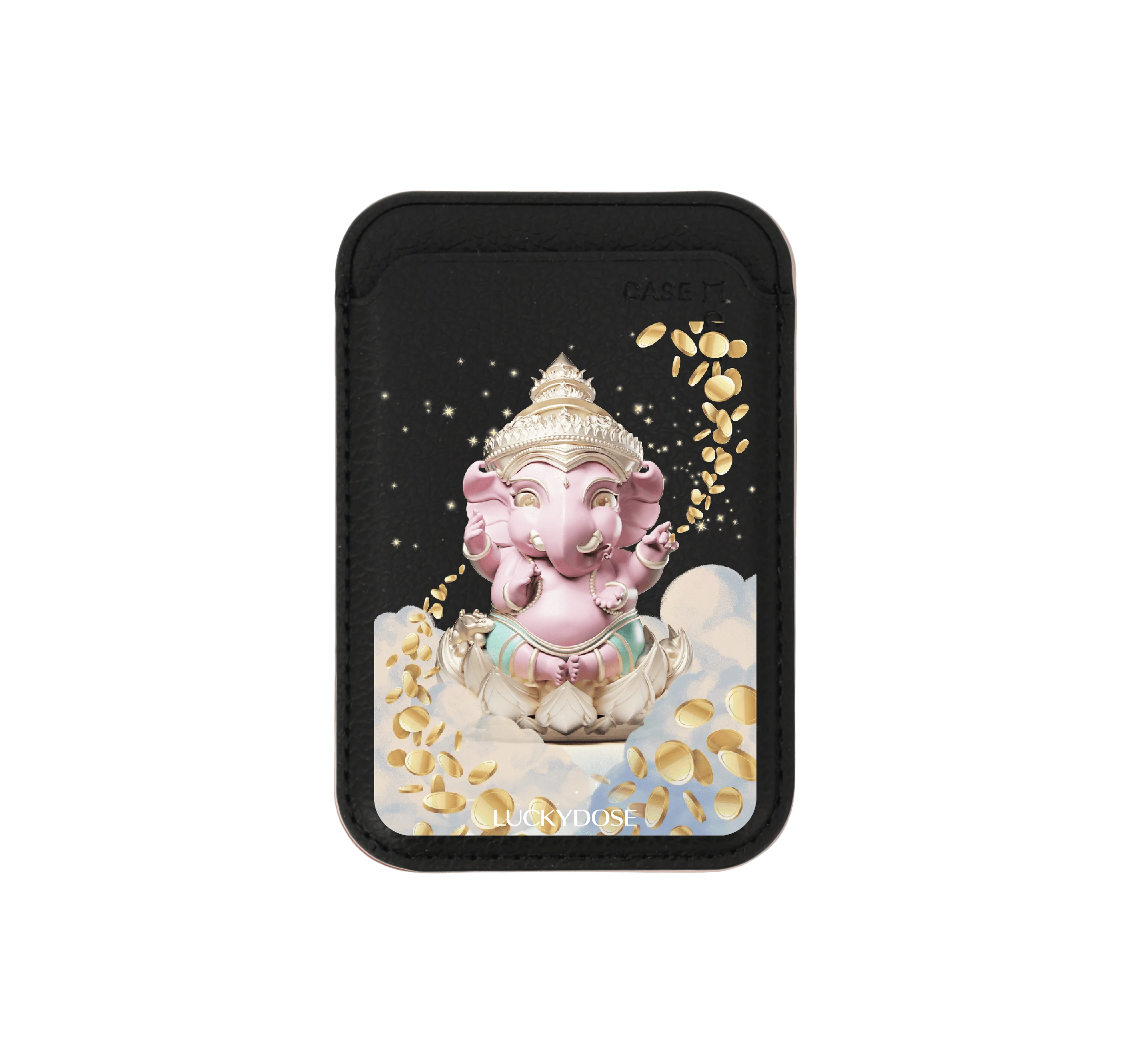 กระเป๋าใส่บัตร magsafe ดำ luckydose พระพิฆเนศสีชมูพูพาสเทล